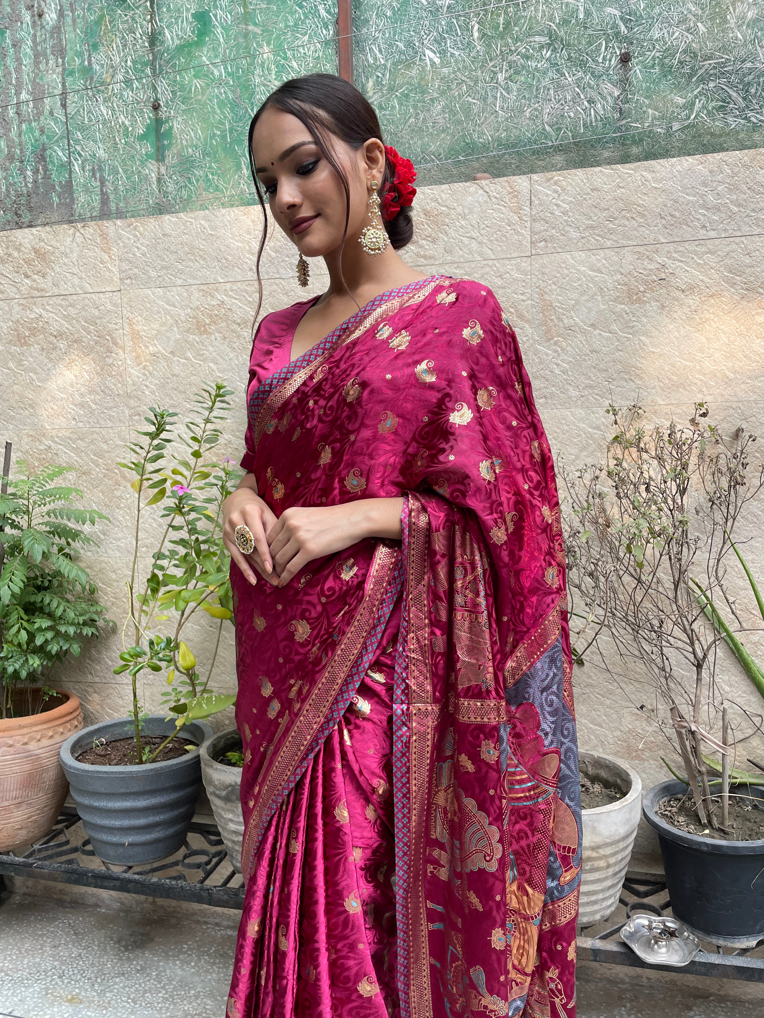 Cream Rajputi Chiffon Saree | Buy Rajasthani Rajputi Saree