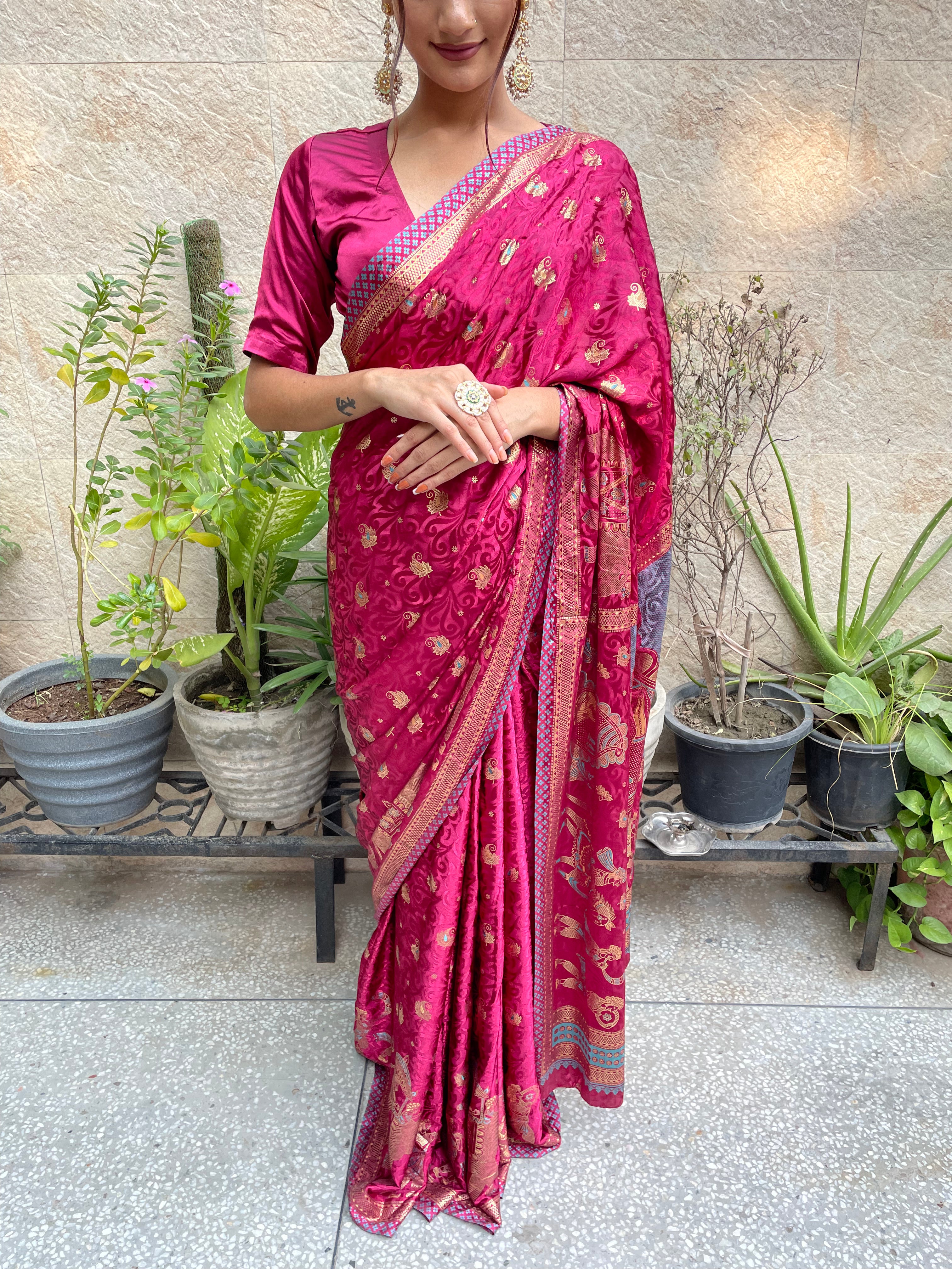 Buy IBISCO Women Chiffon Full Gotapatti Work Rajwadi/Rajputi Saree With  Gotapatti Work Blouse Piece at Amazon.in