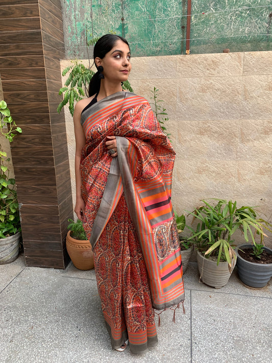 Big Ambiya Leaf Jaal Silk Saree