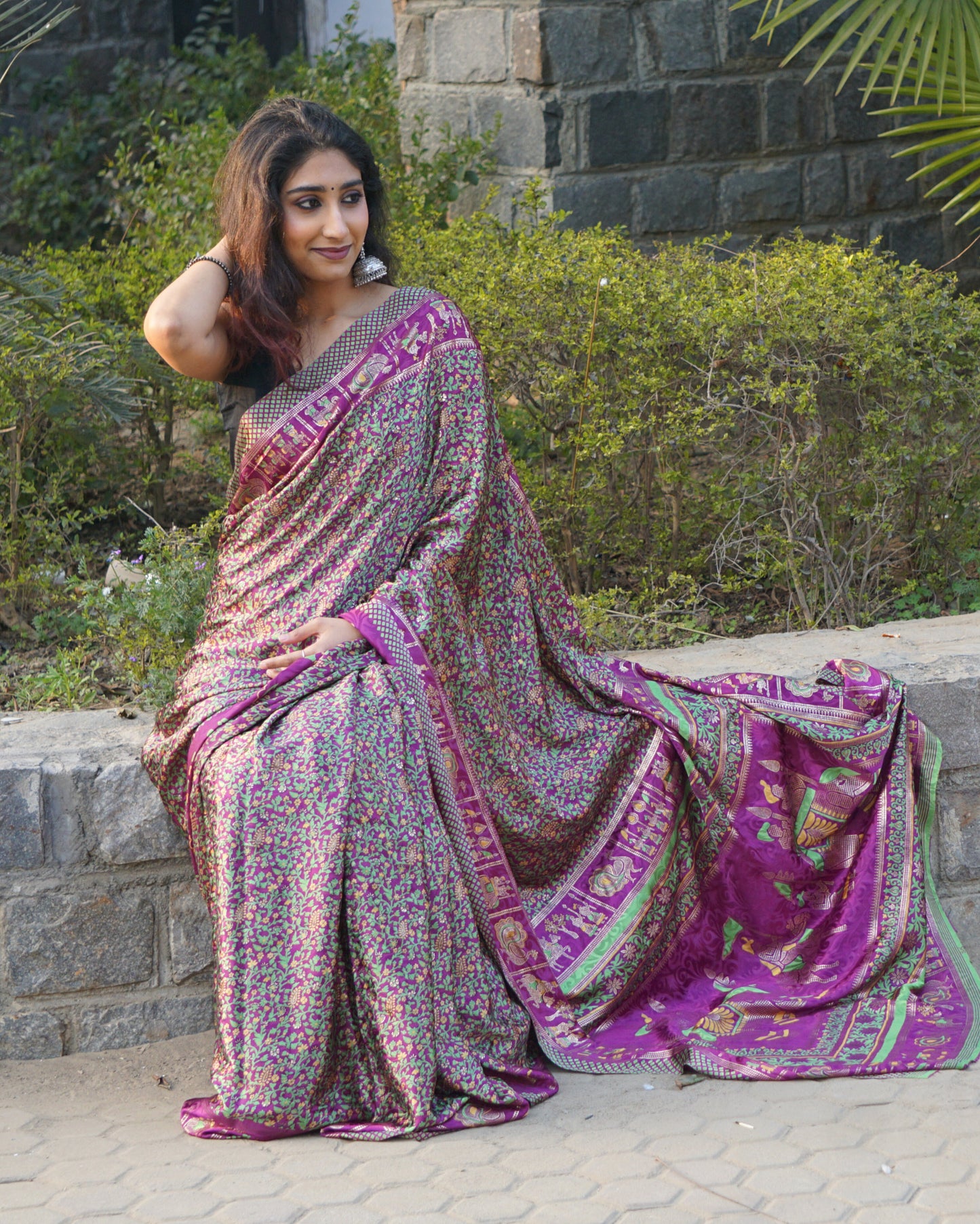 Kalamkari Aanchal Pink Silk Saree with Baraat Border