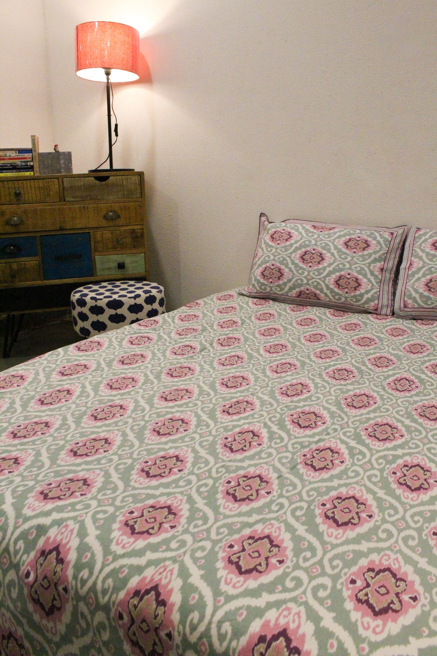 Ikat Print Handblock Printed Bedsheet - 101