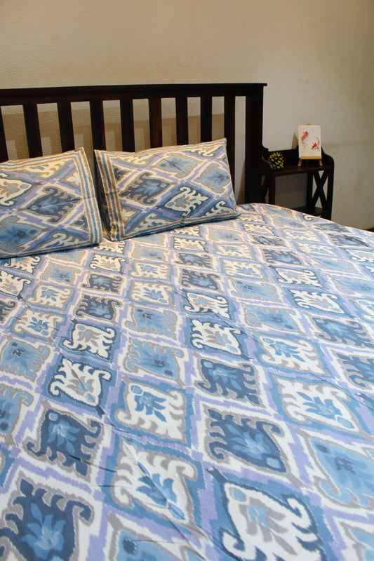 Ikat Print Handblock Printed Bedsheet - 102