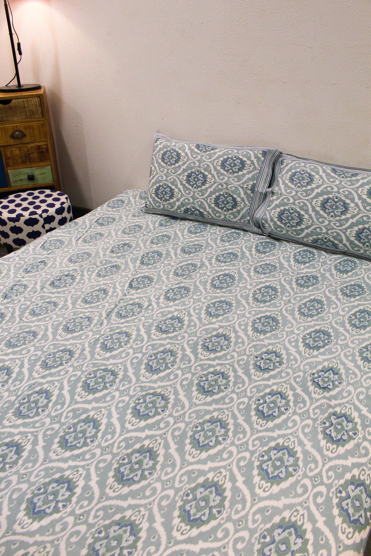 Ikat Print Handblock Printed Bedsheet - 103