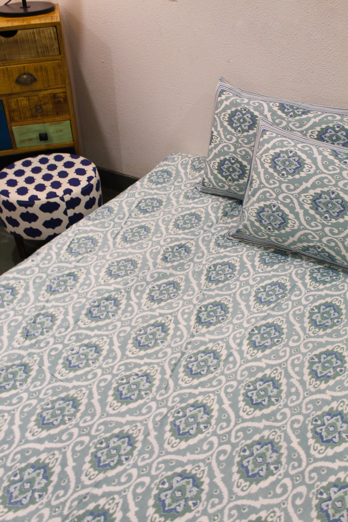 Ikat Print Handblock Printed Bedsheet - 103