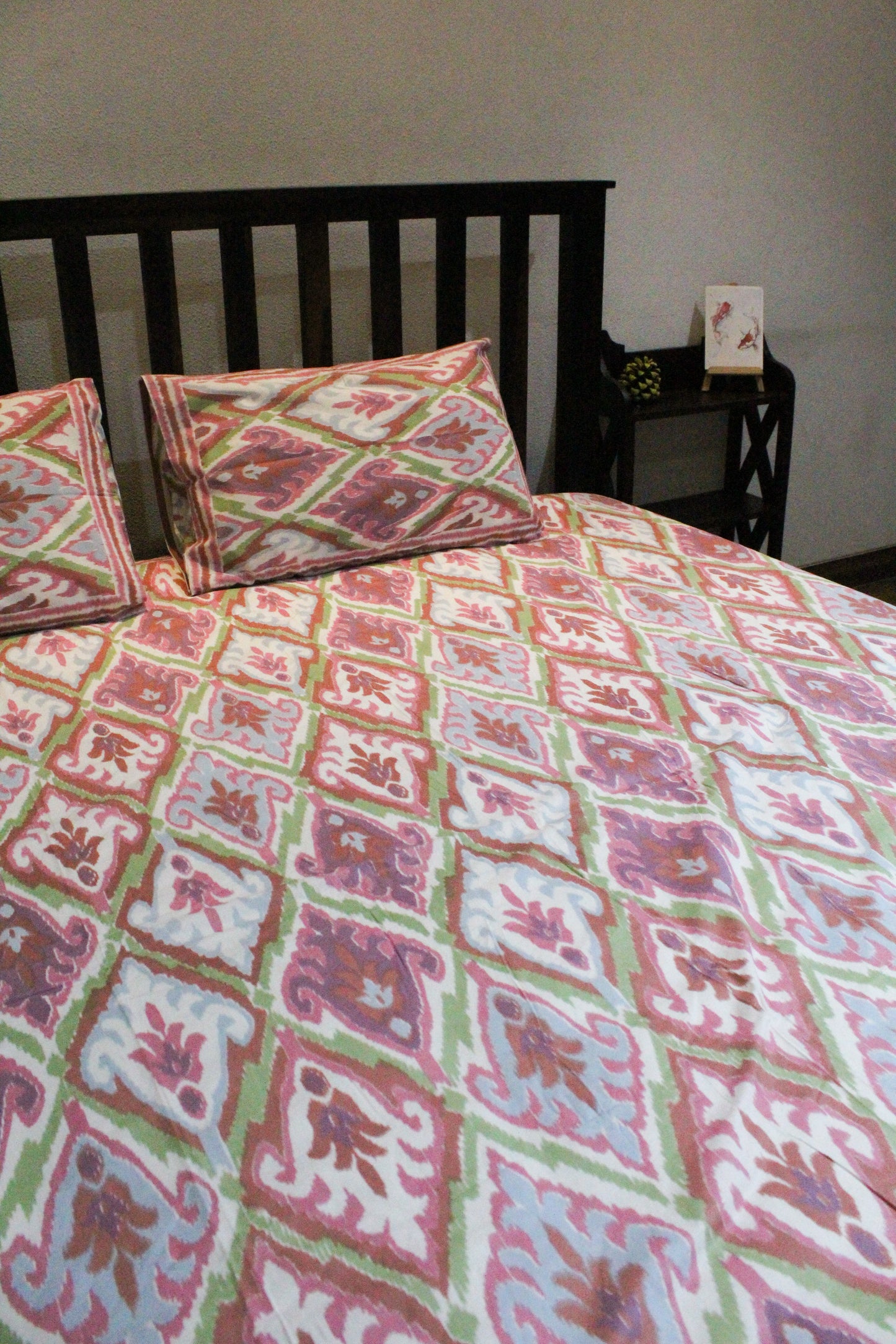 Ikat Print Handblock Printed Bedsheet - 104