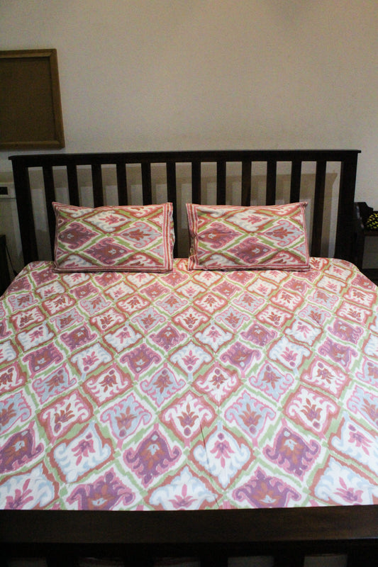 Ikat Print Handblock Printed Bedsheet - 104