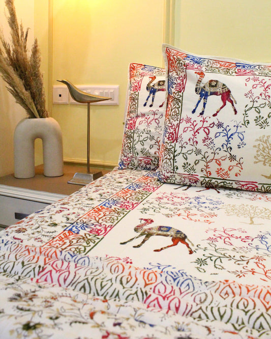 Royal Rajputana Handblock Printed Non Reversible Bedset - 115