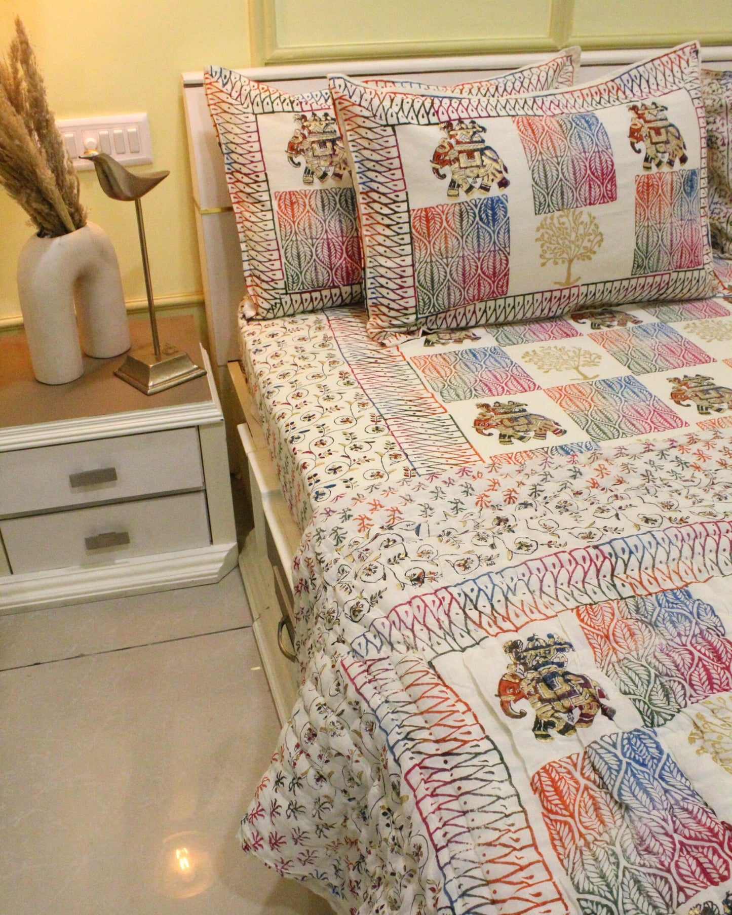 Royal Rajputana Handblock Printed Non Reversible Bedset - 116