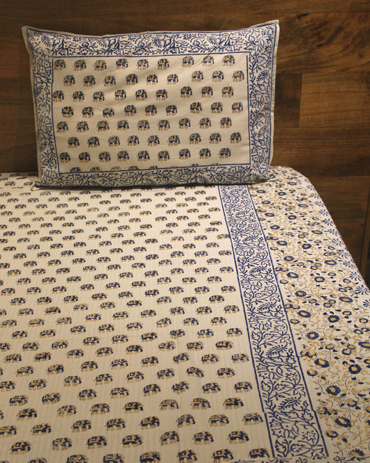 Royal Rajputana Handblock Printed Non Reversible Bedset - 111